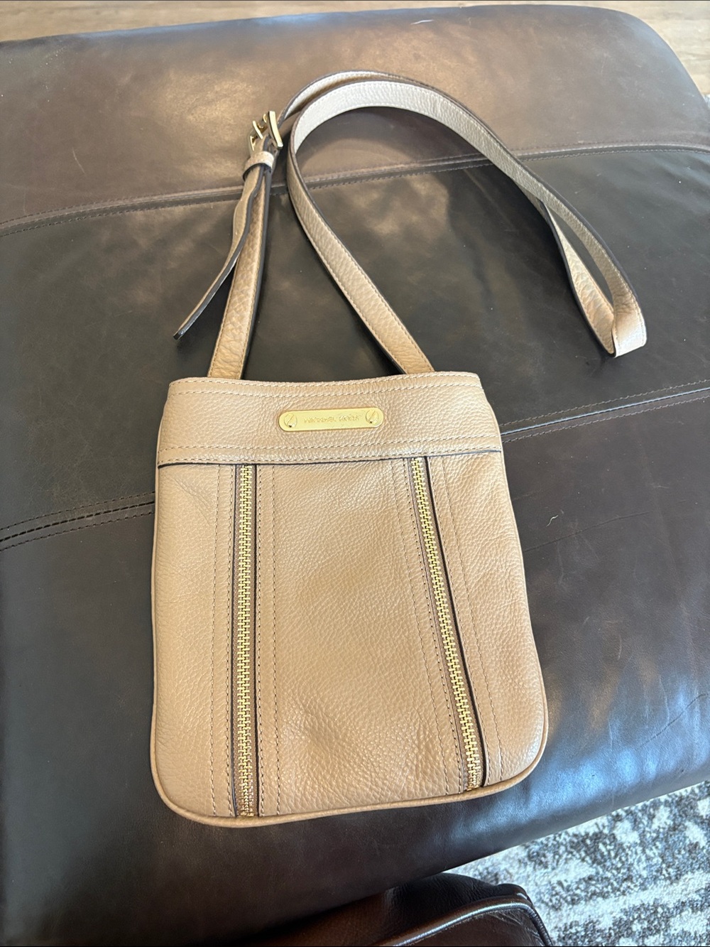 Michael Kors Taupe Leather Crossbody with Gold Accents